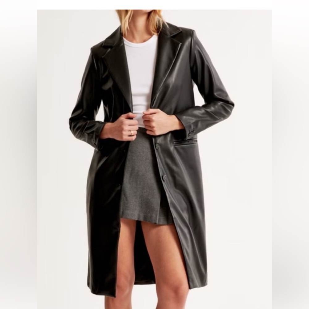 Abercrombie and Fitch Vegan Leather Women's Black Trench Jacket - Picture 1 of 3
